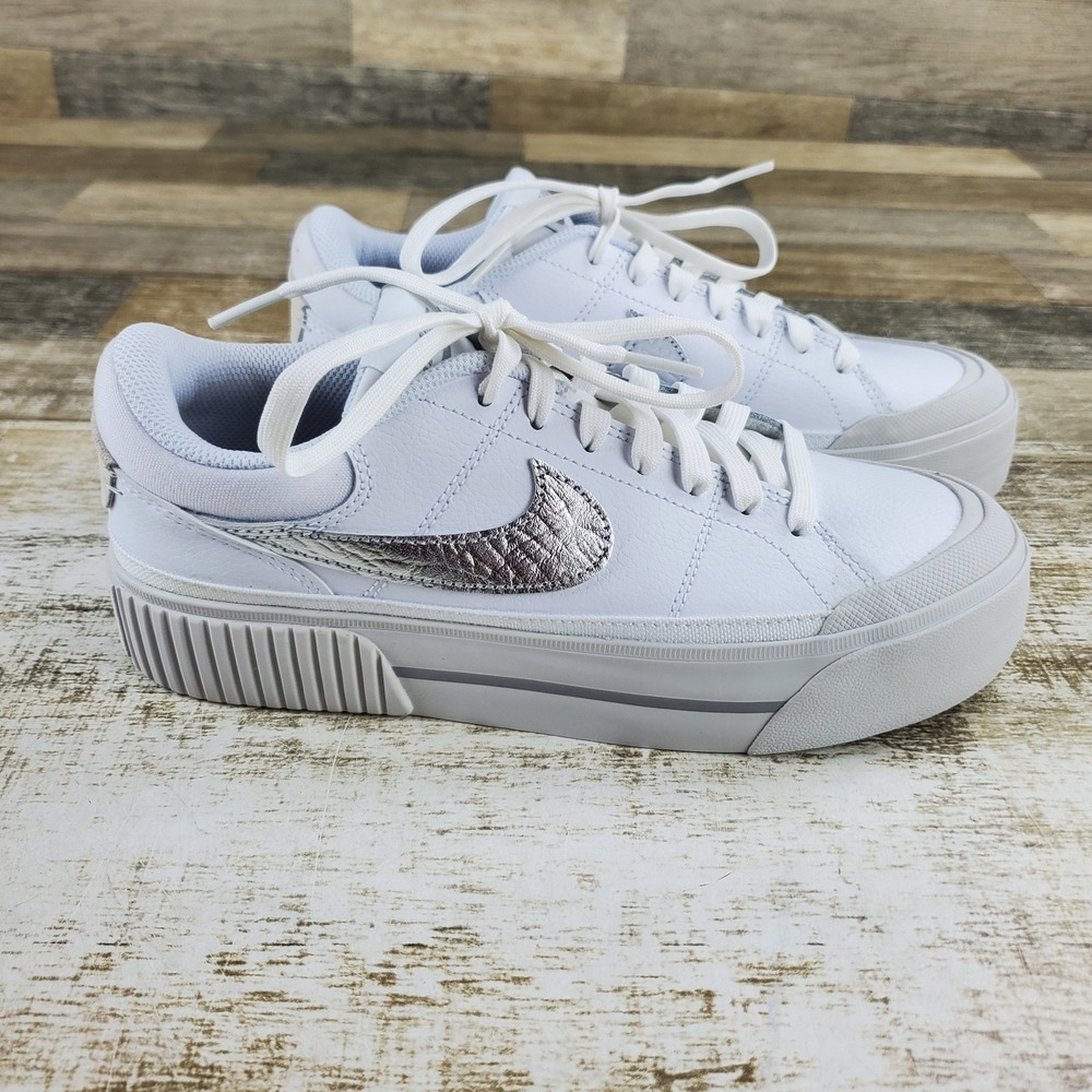 Nike Court Legacy Lift Womens Shoe Sz 7.5 White Leather Lace Up Platform Sneaker